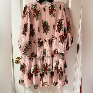 Ganni Pleated Georgette Mini Dress Cherry Blossom